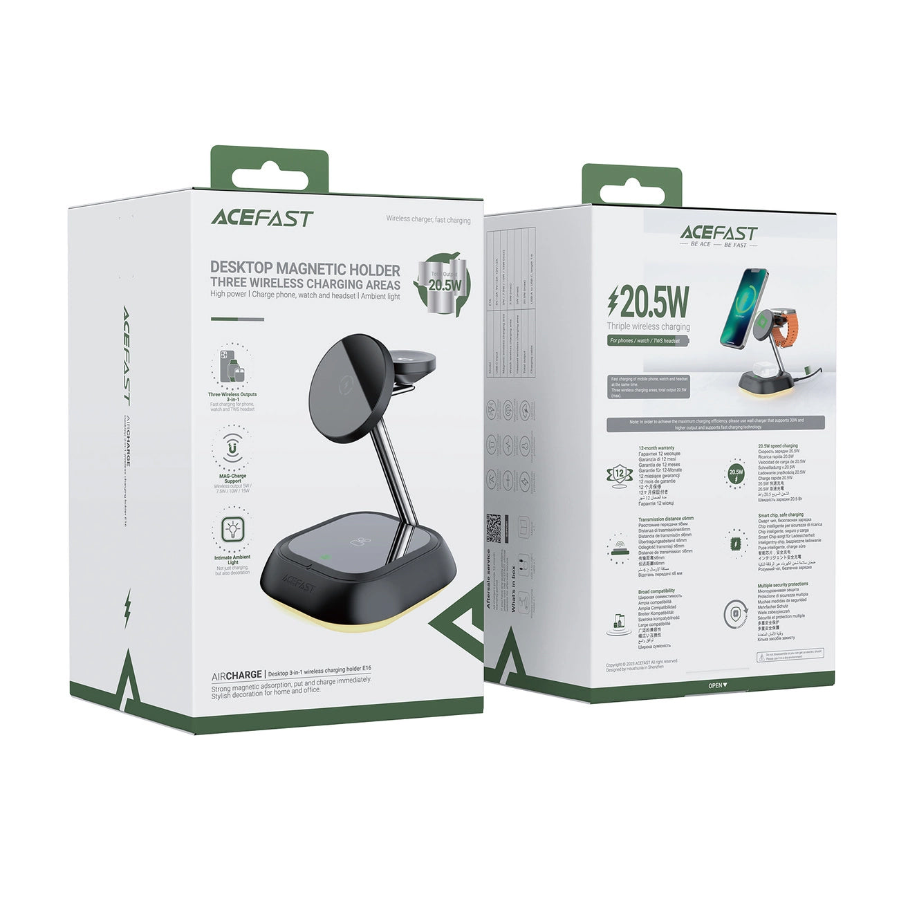 Wireless Network Charger Acefast E16 3in1, 15W, 1.67A, Black 