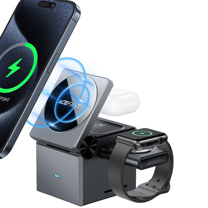 Bežični punjač Acefast E18 Rubik's Cube 3in1, 23W, 1.67A, Sivi