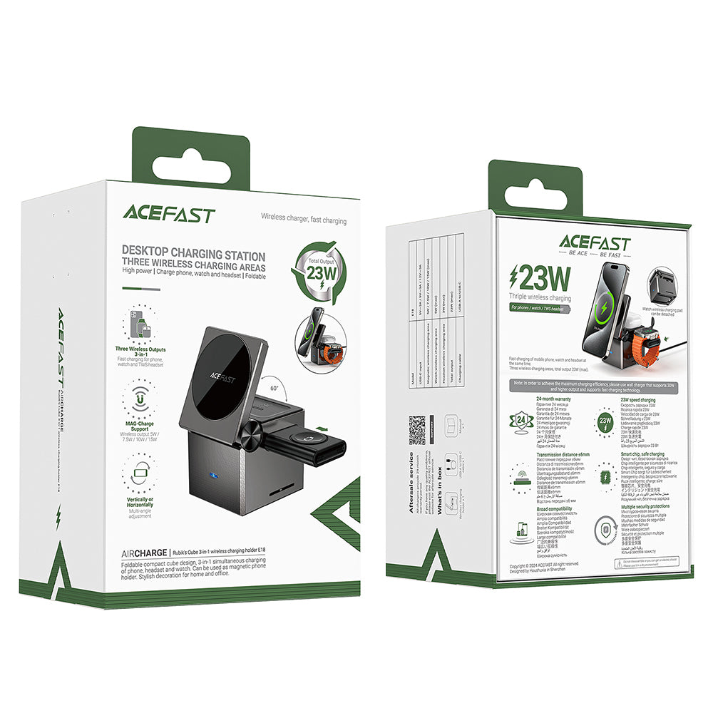 Bežični punjač Acefast E18 Rubik's Cube 3in1, 23W, 1.67A, Sivi