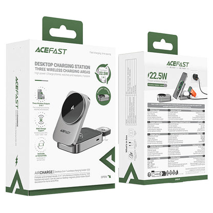 Bežični punjač Acefast E22 3u1, 22.5W, 1.67A, Sivi