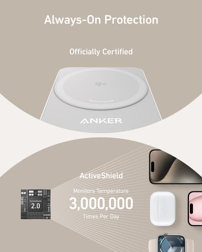 Bežični punjač Anker MagGo 3in1, 15W, 1.67A, Beli B2557321