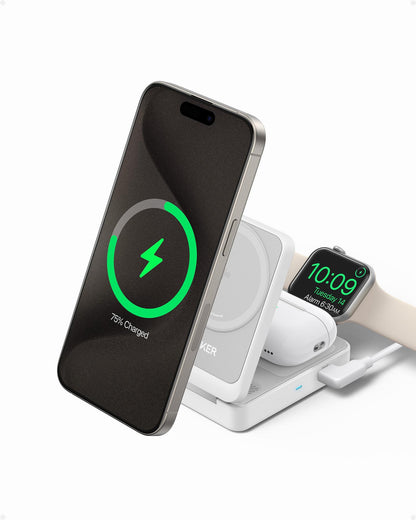 Bežični punjač Anker MagGo 3in1, 15W, 1.67A, Beli B2557321