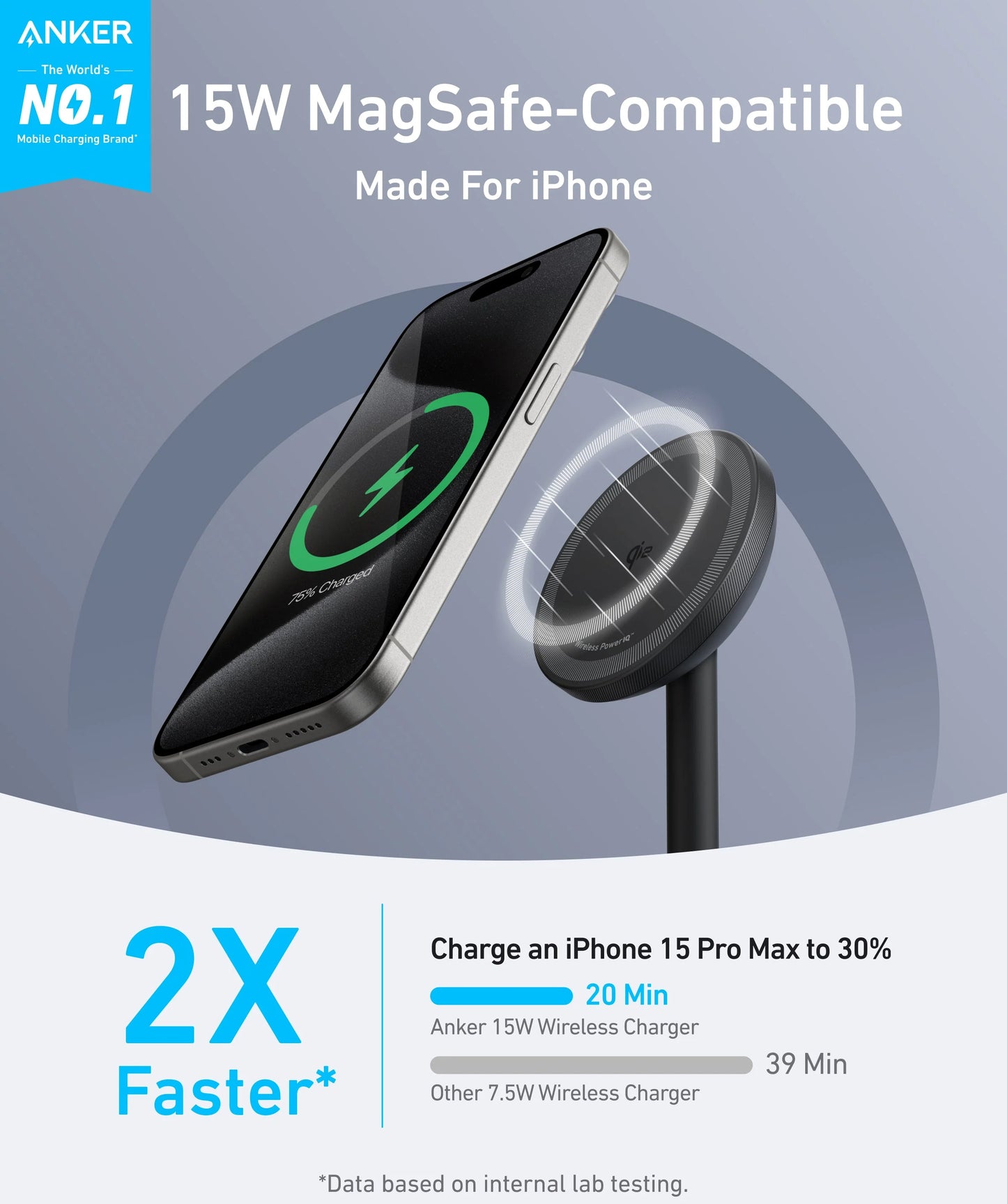 Bežični punjač Anker MagGo Stand, 15W, 1.67A, Crni A25X1H11