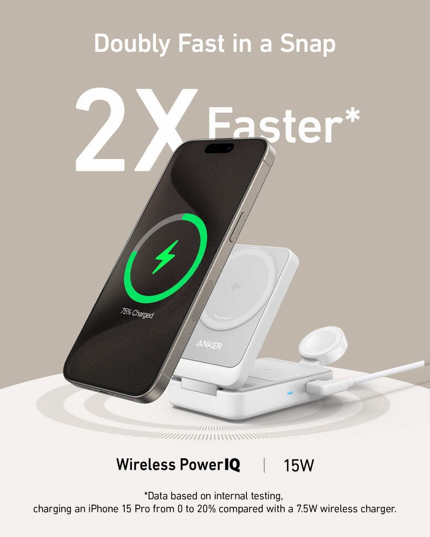 Bežični punjač Anker MagGo 3in1, 15W, 1.67A, Beli B2557321