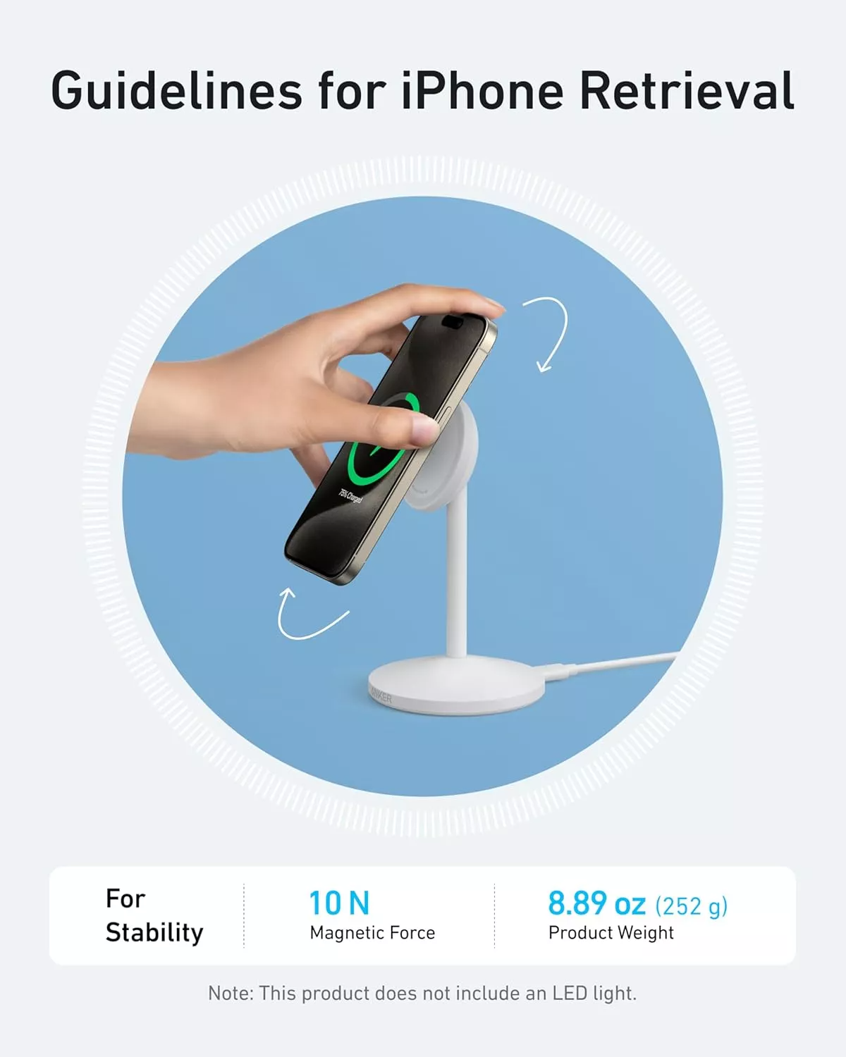 Bežični punjač Anker MagGo Stand, 15W, 1.67A, Beli A25X1H21
