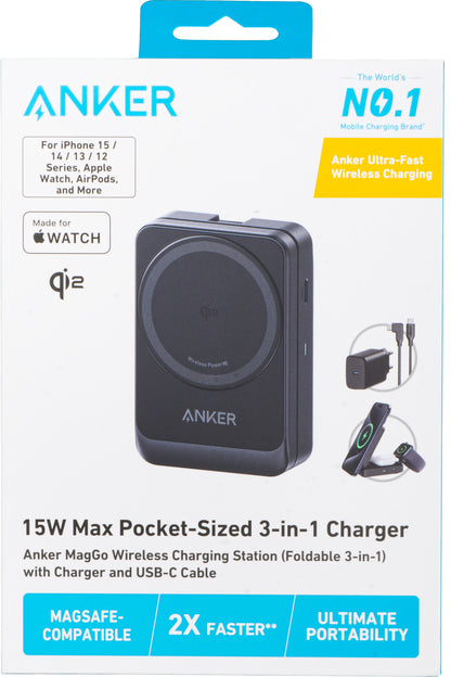 Bežični punjač Anker MagGo 3in1, 15W, 1.67A, Crni B2557311