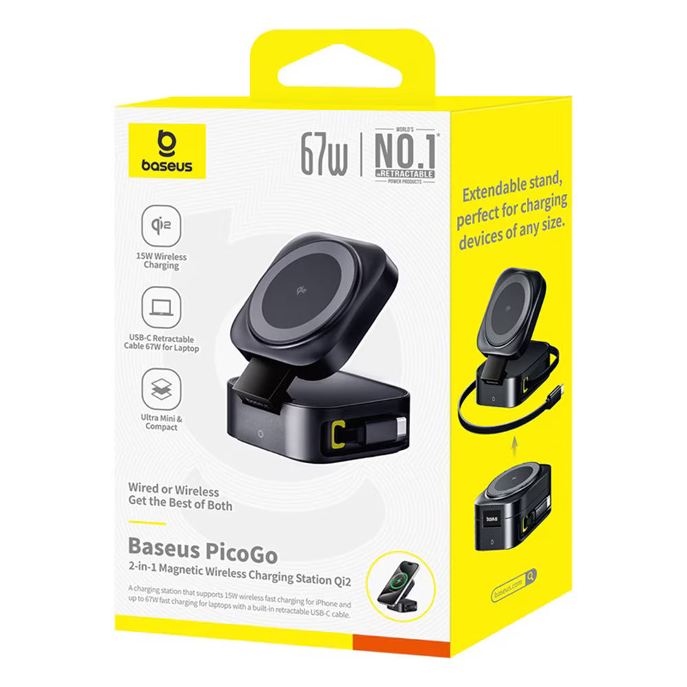 Bežični mrežni punjač Baseus PicoGo 2in1, 67W, 3A, 1 x USB-C, Crni P10276800123-00