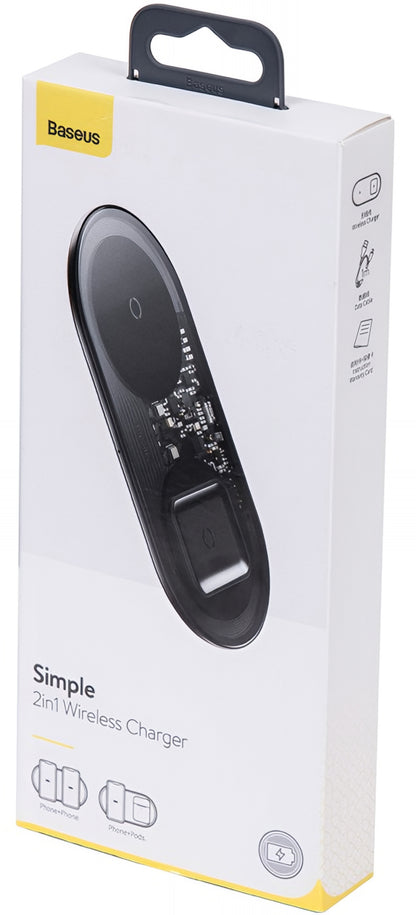 Bežični punjač Baseus Simple 2in1, 15W, 1.67A, Transparent WXJK-A01