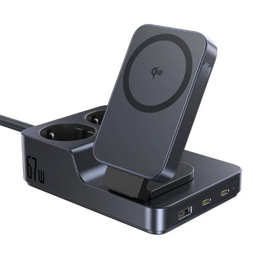 Punjač Stanica Baseus Nomos ND11 QI 6in1, 67W, 3.35A, 1 x USB-A - 2 x USB-C - 2 x Schuko, Crna P80015804213-00