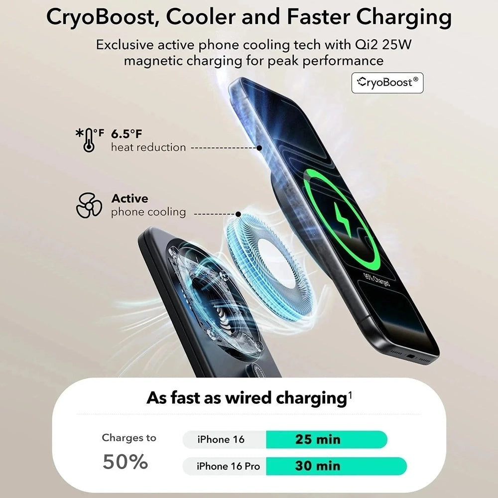 Bežični punjač ESR CryoBoost 3u1, 25W, Crni