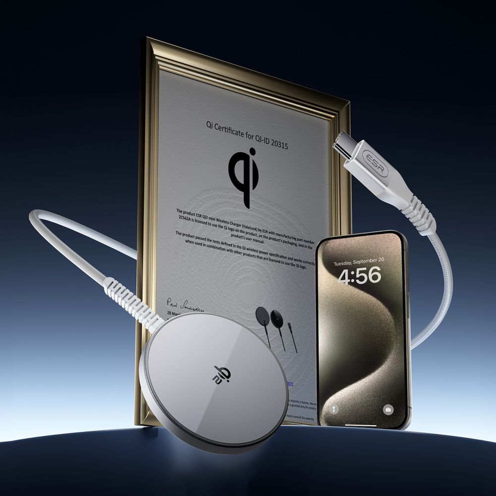 Bežični punjač ESR HaloLock, 15W, 1.67A, Srebrni