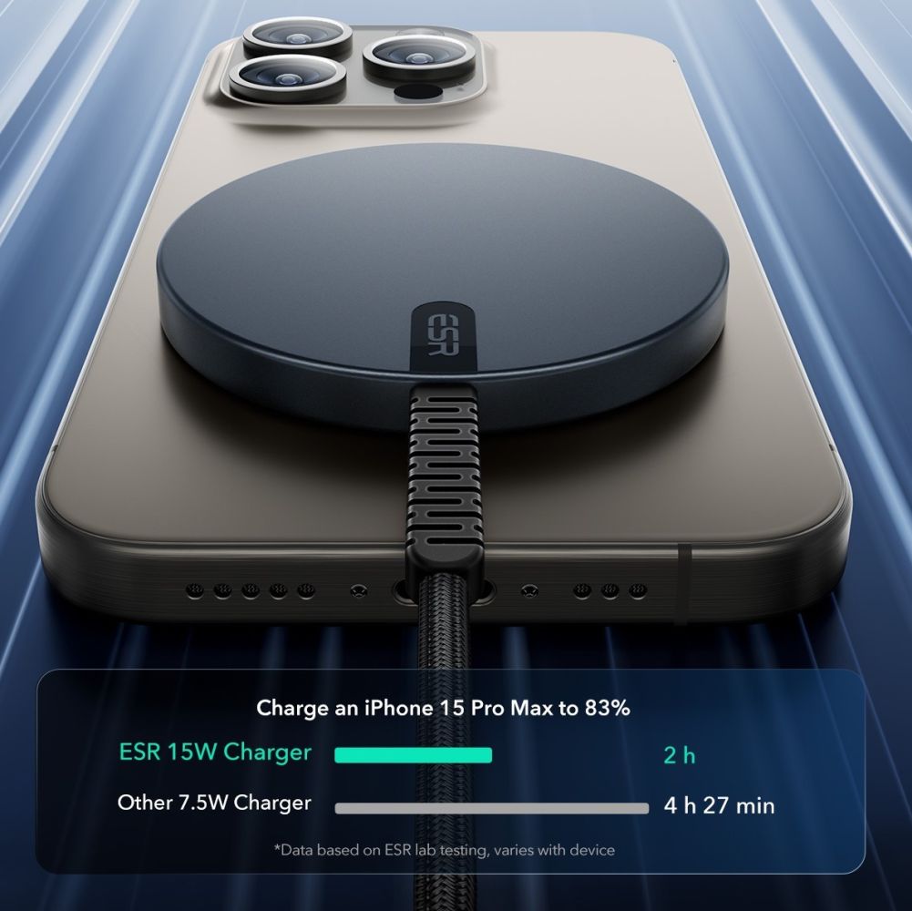 Bežični punjač ESR HaloLock, 15W, 1.67A, Crni