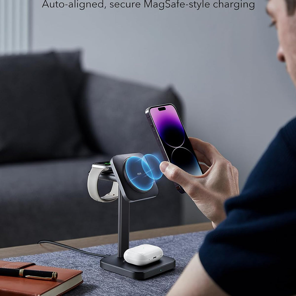 Bežični punjač ESR HaloLock 3u1, 15W, 1.67A, Crni