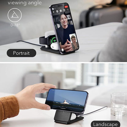 Bežični punjač ESR Travel 3u1, 15W, 1.67A, Crni