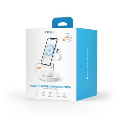 Bežični punjač Forever MACS-100 5in1, 20W, 3A, 1 x USB-A, Beli