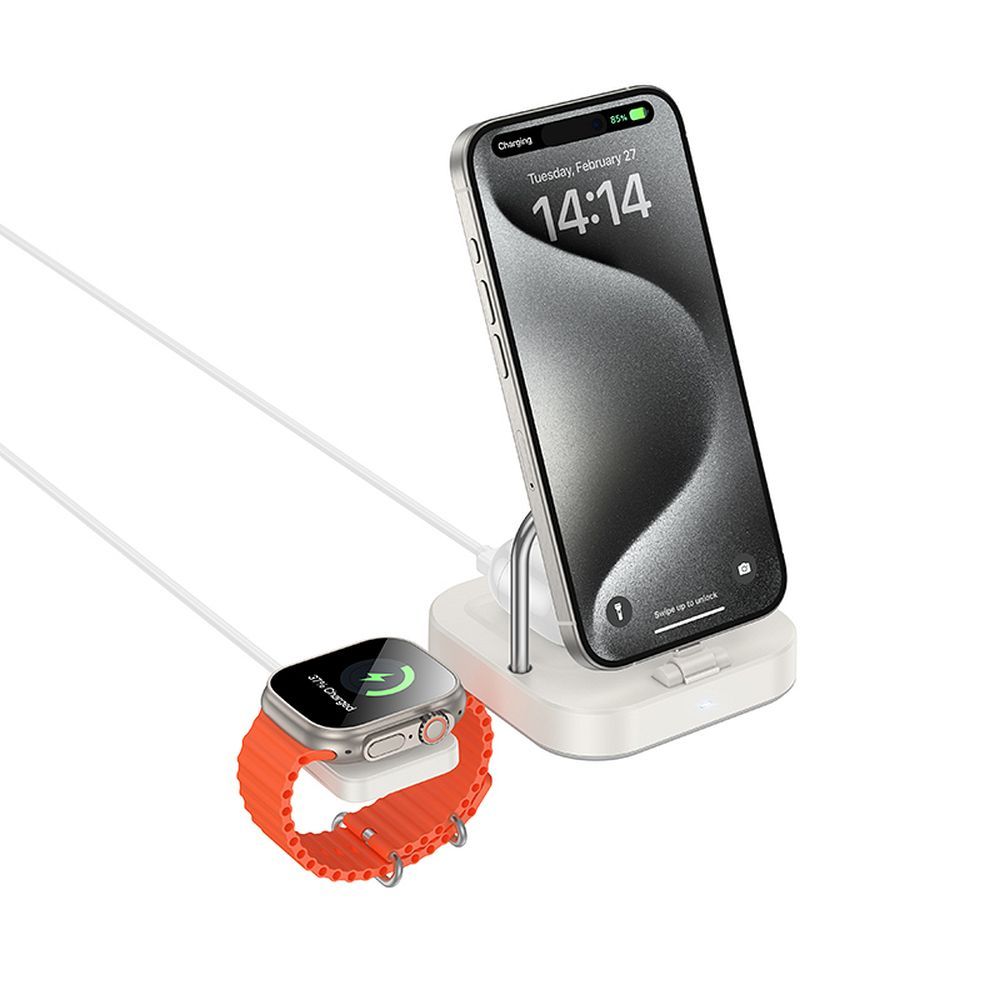 Bežični punjač HOCO CQ16A 3u1, 15W, 1.67A, Beli