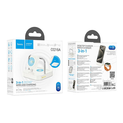 Bežični punjač HOCO CQ16A 3u1, 15W, 1.67A, Beli