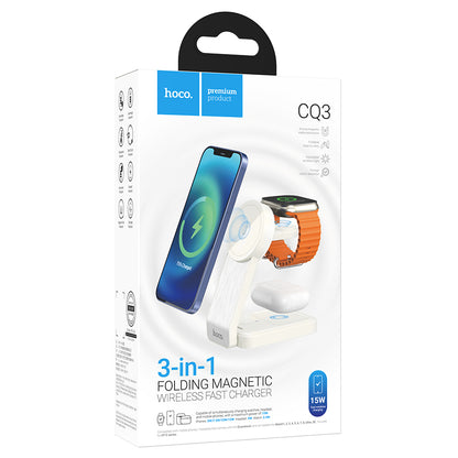 Bežični punjač HOCO CQ3 3u1, 15W, 1.67A, Beli