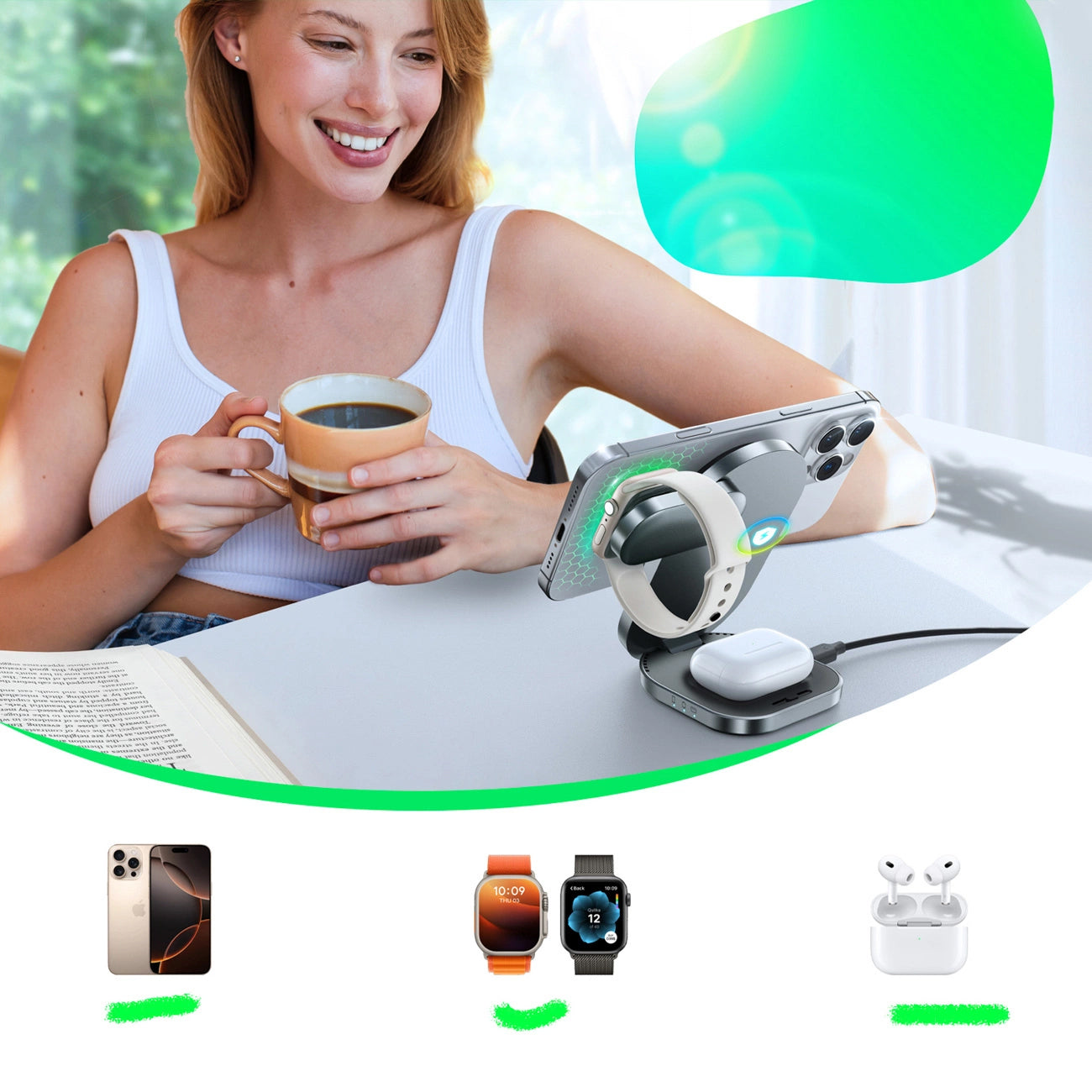 Bežični punjač Joyroom JR-W17 3u1, 15W, 1.67A, Crni