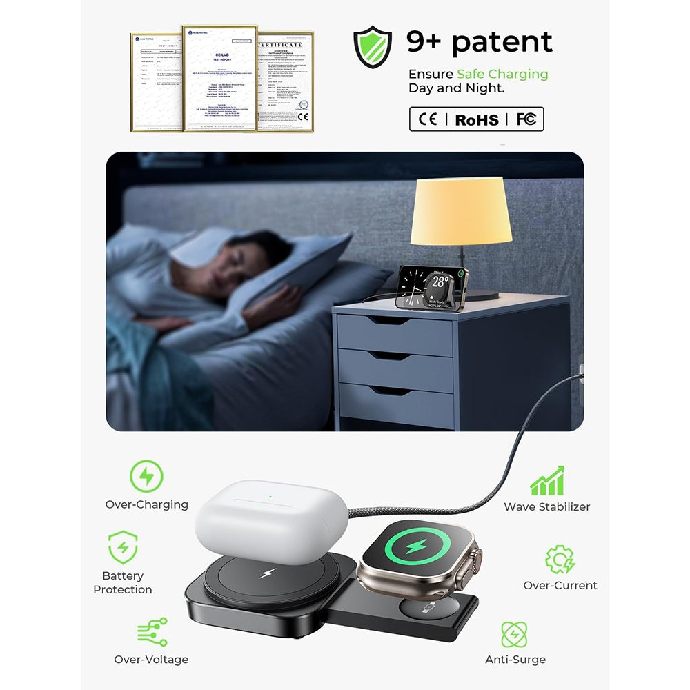 Incarcator Retea Wireless Lisen 2in1, 15W, 1.67A, Crni YL0324100013