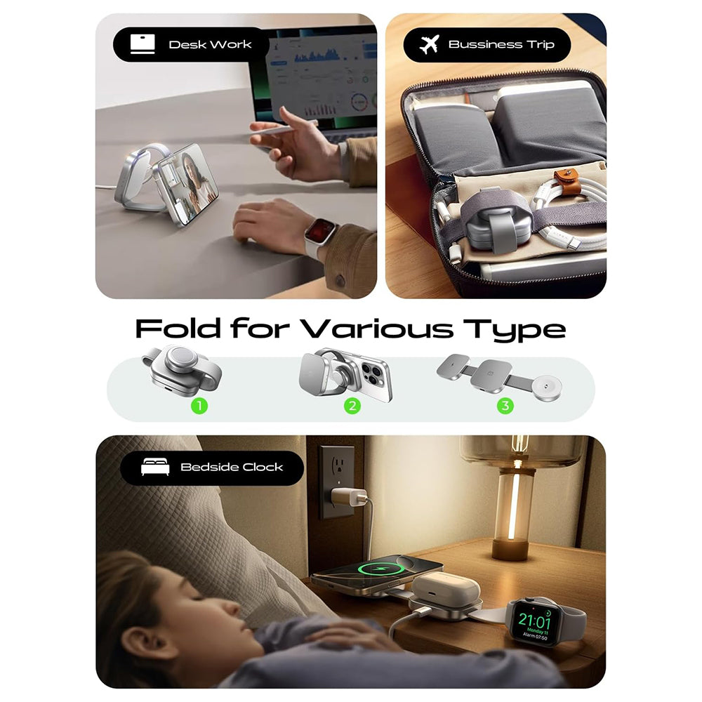 Bežični punjač Lisen 3u1, 15W, 1.67A, Sivi YL0424040001