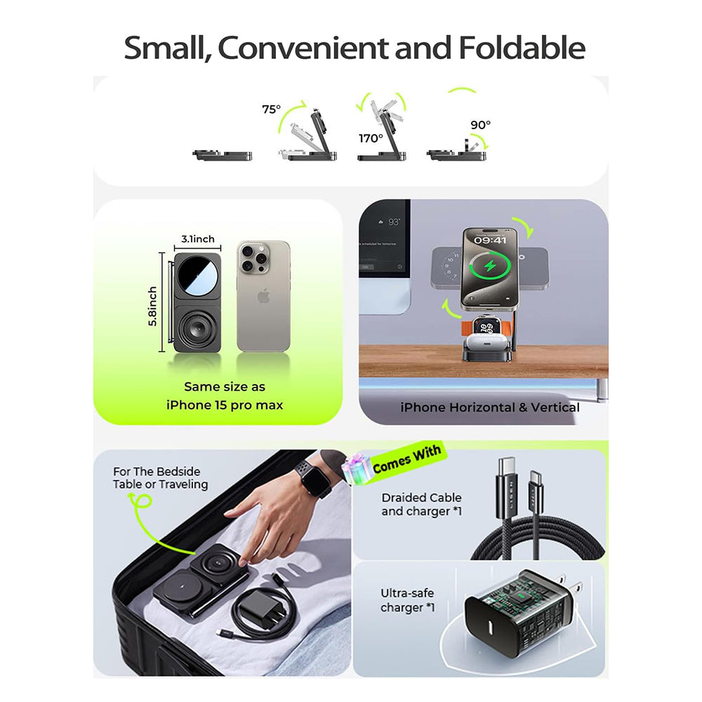 Bežični punjač Lisen 3u1, 15W, 1.67A, Crni YL0424010003