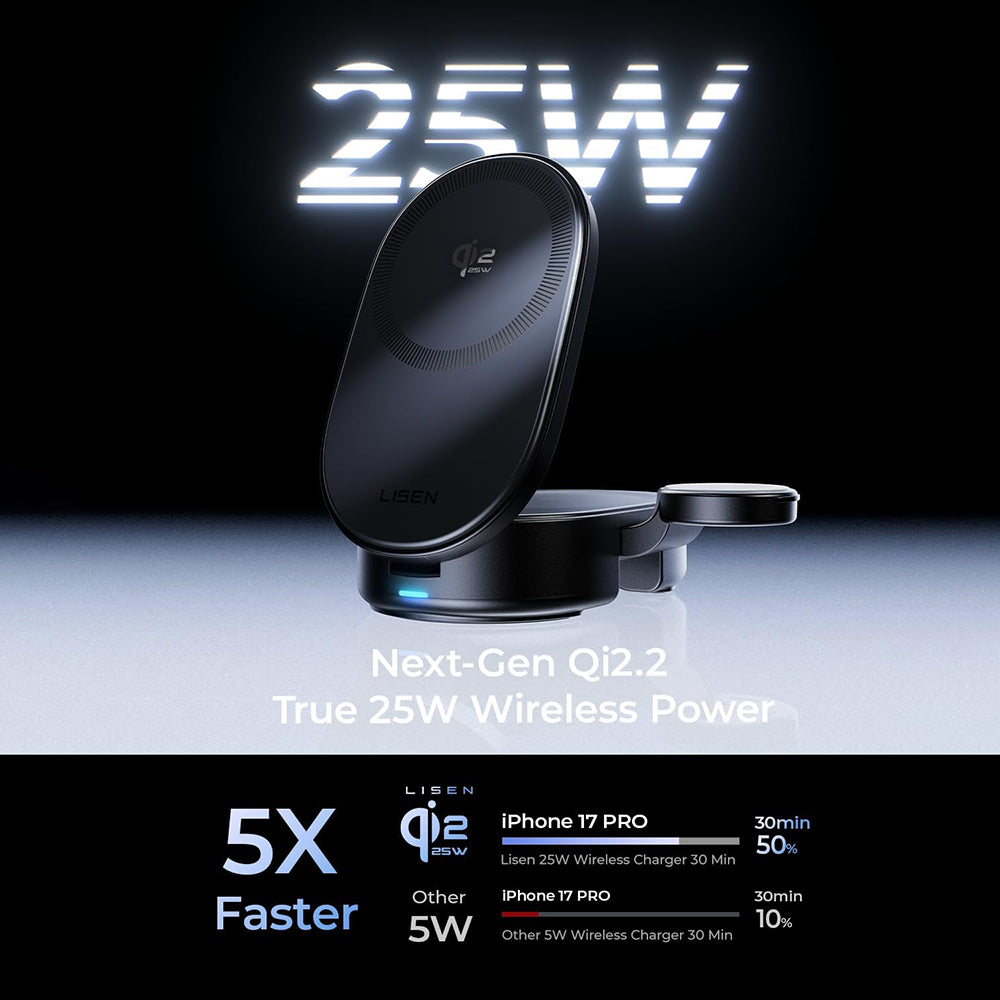 Bežični mrežni punjač Lisen W121 3u1, 25W, Crni YL0325080017