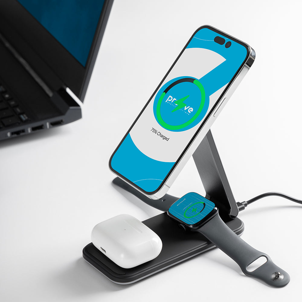 Incarcator Retea Wireless Proove Energy Fold 3in1, 15W, 1.67A, Crni WSEF15010001