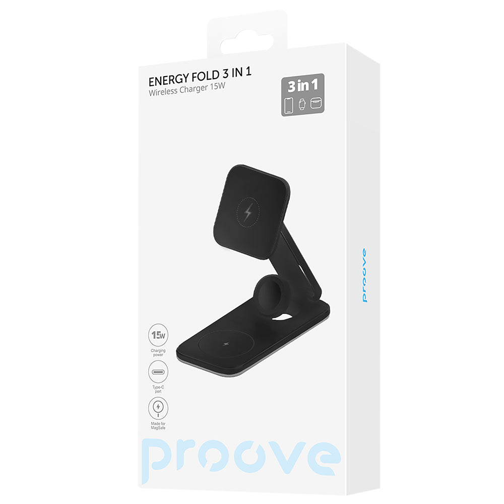 Incarcator Retea Wireless Proove Energy Fold 3in1, 15W, 1.67A, Crni WSEF15010001