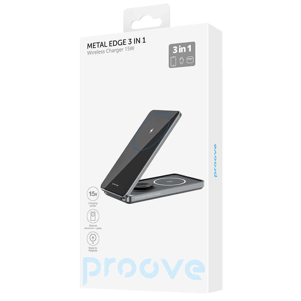 Bežični punjač Proove Metal Edge 3in1, 15W, 1.67A, Sivi WSME15010003