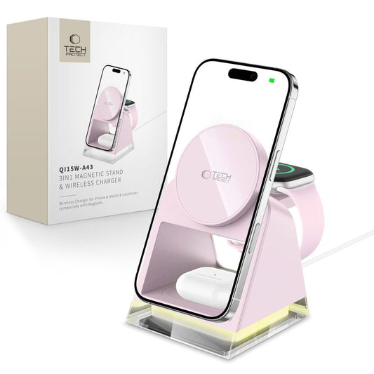 Bežični punjač Tech-Protect A43 3u1, 15W, 1.67A, Roze