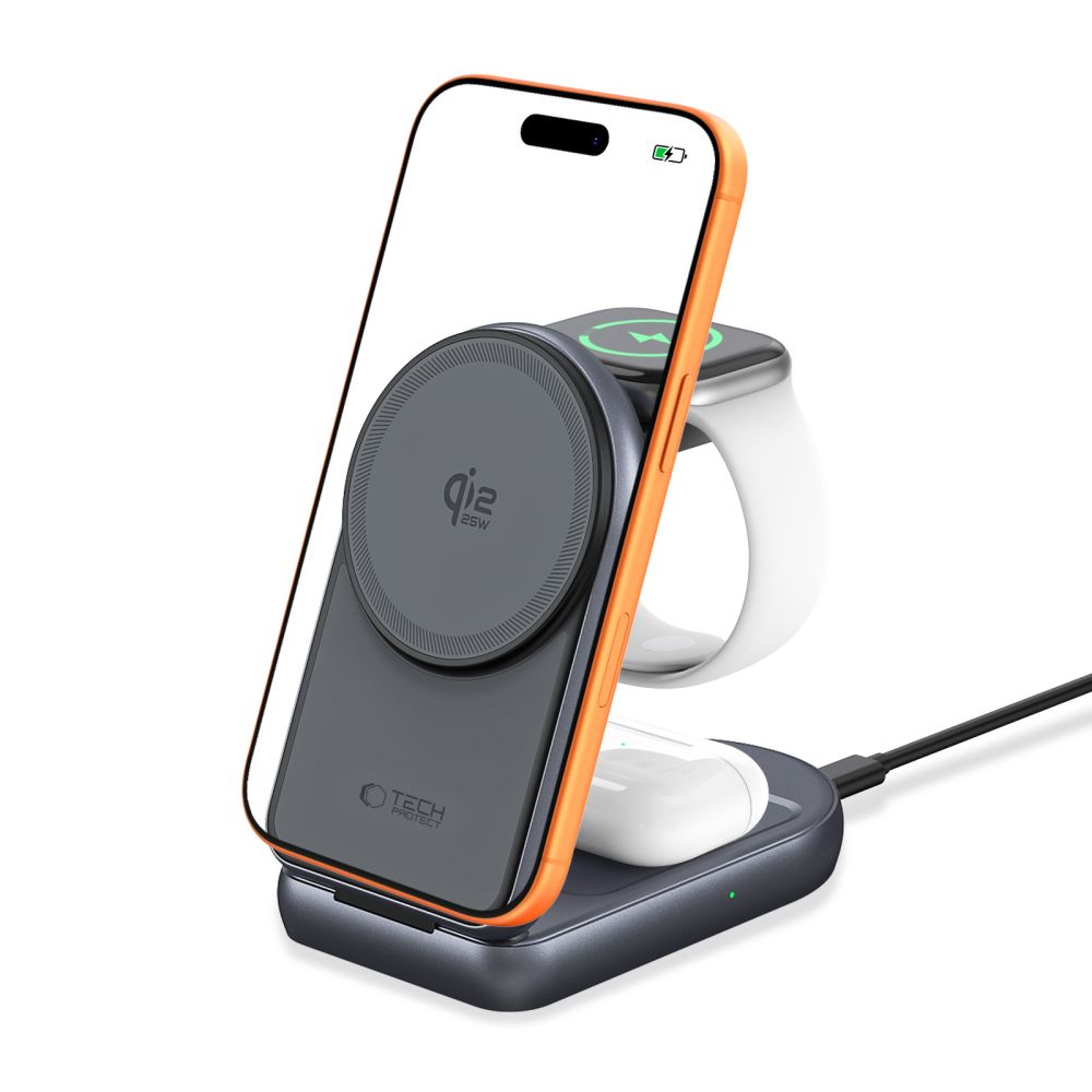 Bežični mrežni punjač Tech-Protect A53 3u1, 25W, Siva