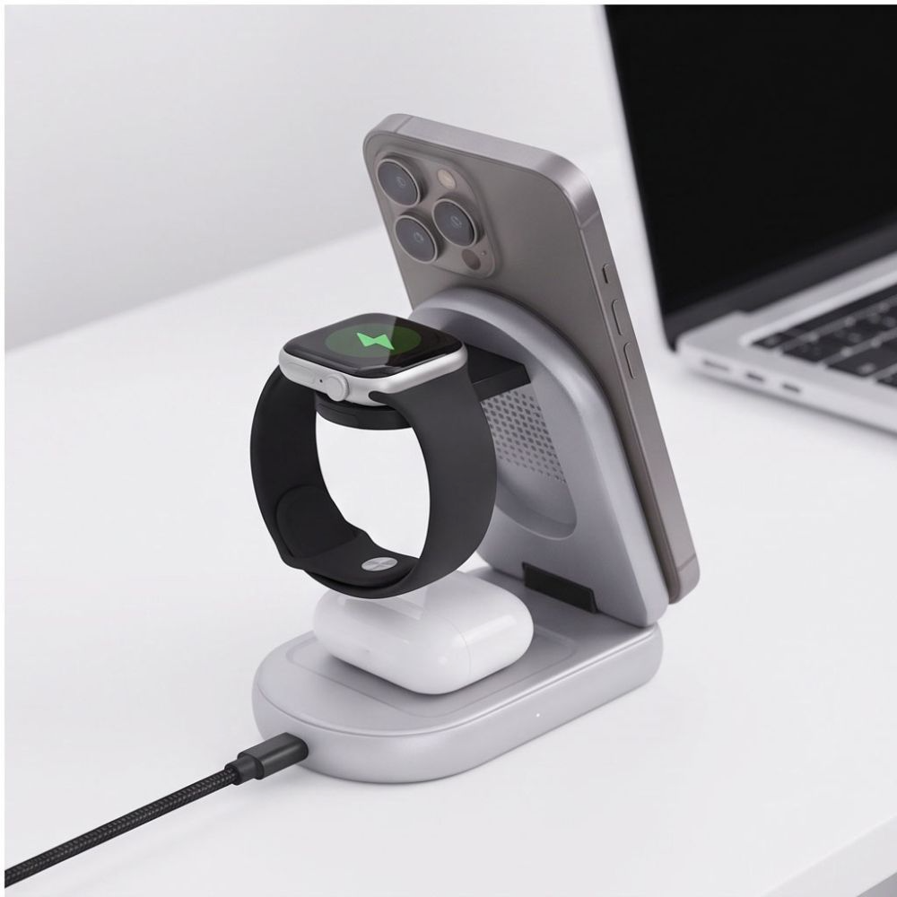 Bežični mrežni punjač Tech-Protect A53 3u1, 25W, Siva