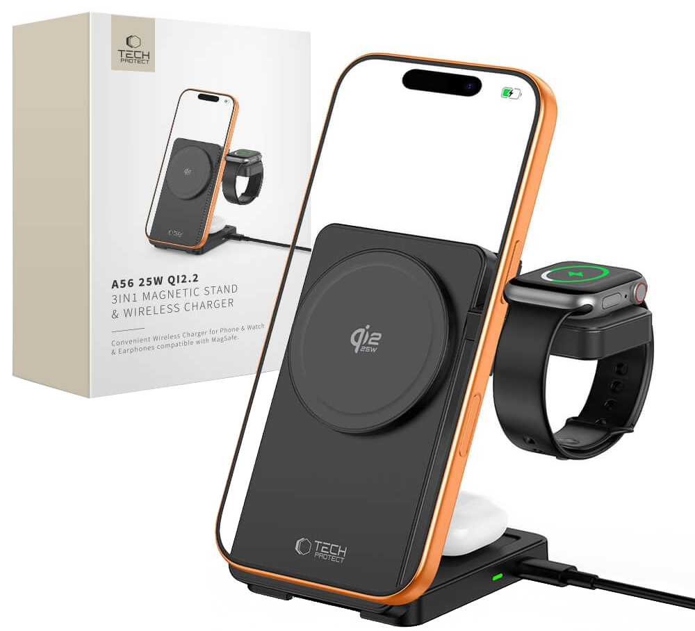 Bežični mrežni punjač Tech-Protect A56 3u1, 25W, Crni