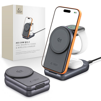 Bežični mrežni punjač Tech-Protect A53 3u1, 25W, Siva