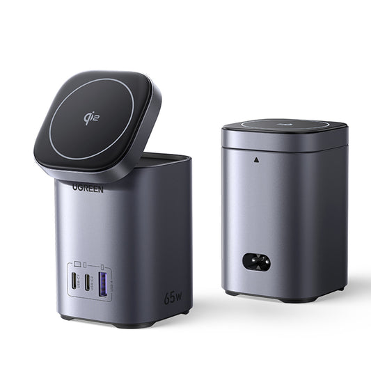 Bežični punjač UGREEN X555 4in1, 65W, 3.25A, 1 x USB-A - 2 x USB-C, Sivi