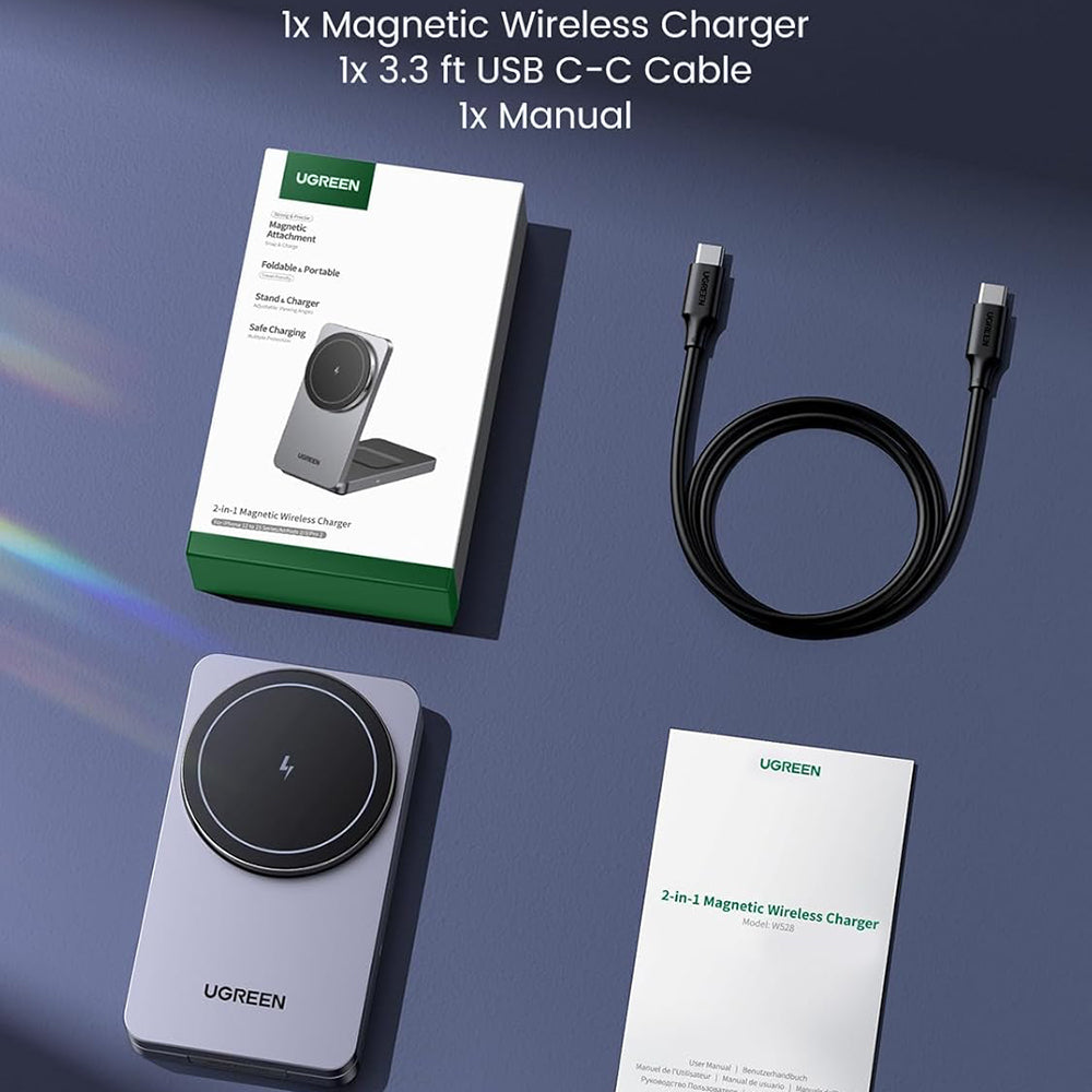 Bežični punjač UGREEN W528 2u1, 20W, 1.67A, Crni