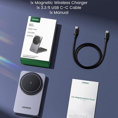 Bežični punjač UGREEN W528 2u1, 20W, 1.67A, Crni