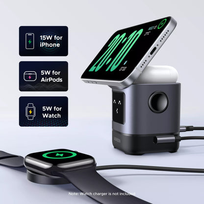 Bežični mrežni punjač UGREEN W709 Uno 2in1, 15W, 1.67A, Crni