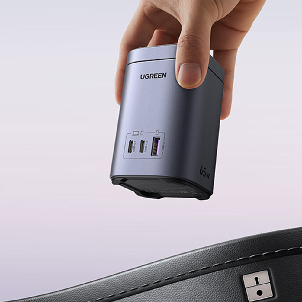 Bežični punjač UGREEN X555 4in1, 65W, 3.25A, 1 x USB-A - 2 x USB-C, Sivi