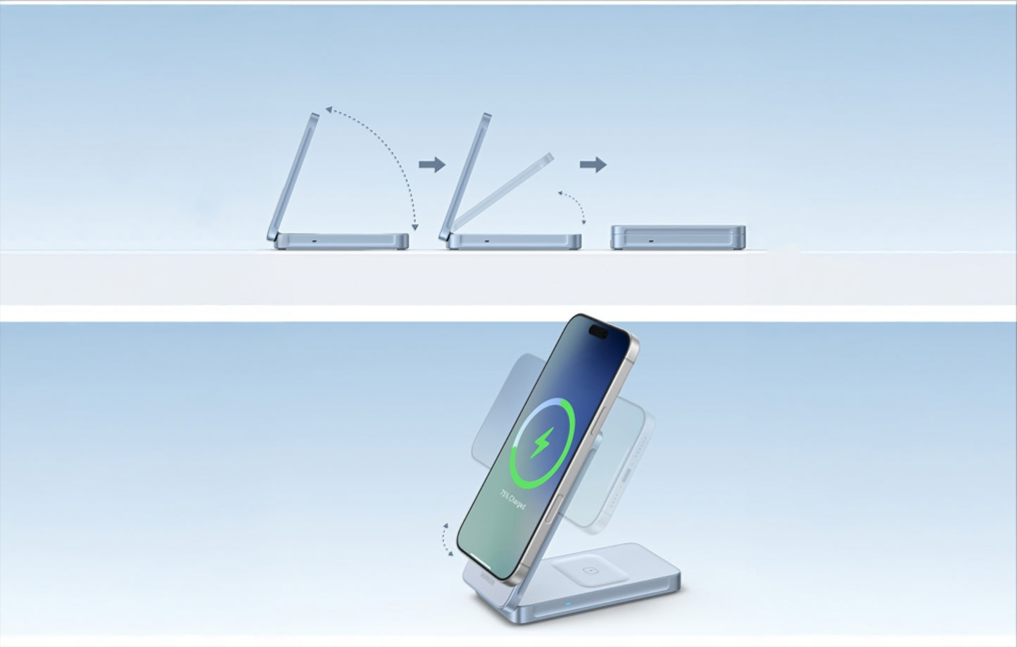 Bežični punjač UGREEN MagFlow 2in1, 25W, Plavi