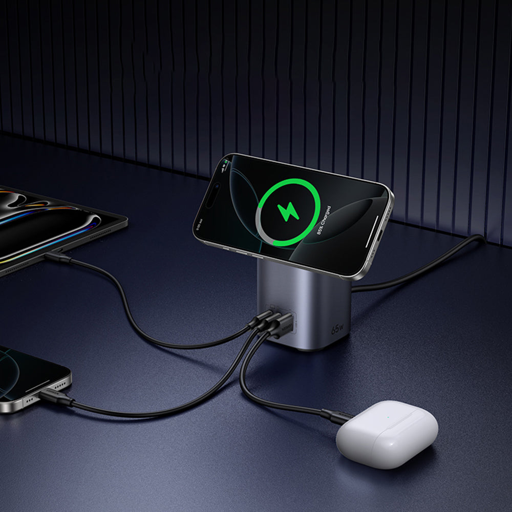 Bežični punjač UGREEN X555 4in1, 65W, 3.25A, 1 x USB-A - 2 x USB-C, Sivi