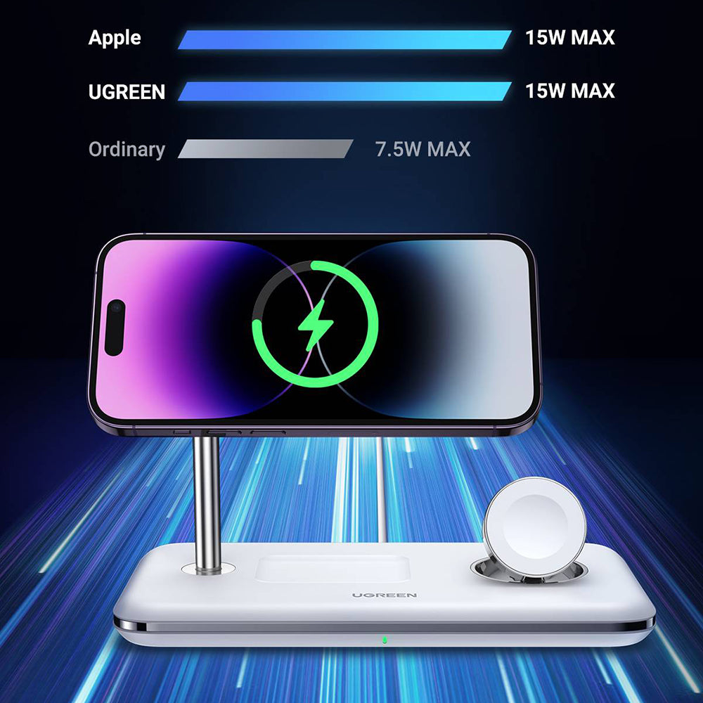 Bežični punjač UGREEN CD278 3u1, 25W, 1.67A, Beli