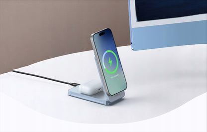 Bežični punjač UGREEN MagFlow 2in1, 25W, Plavi
