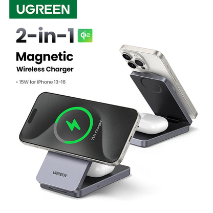 Bežični punjač UGREEN W706 2u1, 20W, 1.67A, Crni
