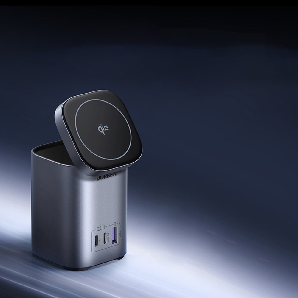 Bežični punjač UGREEN X555 4in1, 65W, 3.25A, 1 x USB-A - 2 x USB-C, Sivi