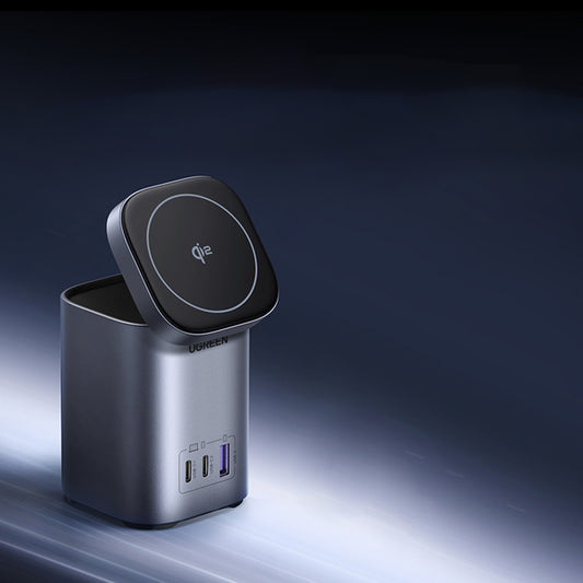 Bežični punjač UGREEN X555 4in1, 65W, 3.25A, 1 x USB-A - 2 x USB-C, Sivi