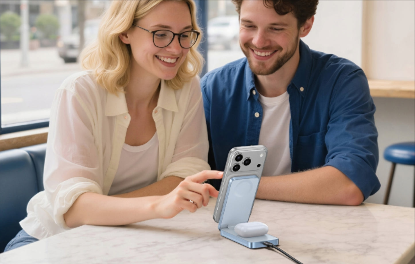 Bežični punjač UGREEN MagFlow 2in1, 25W, Plavi