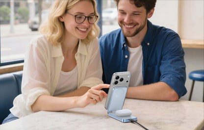 Bežični punjač UGREEN MagFlow 2in1, 25W, Plavi