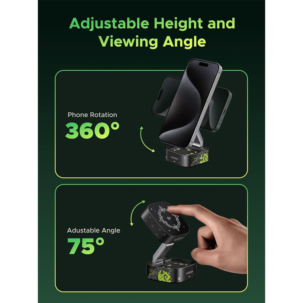 Bežični punjač UGREEN Genshin Impact Ed.W702 2u1, 25W, 1.67A, 1 x USB-C, Crni